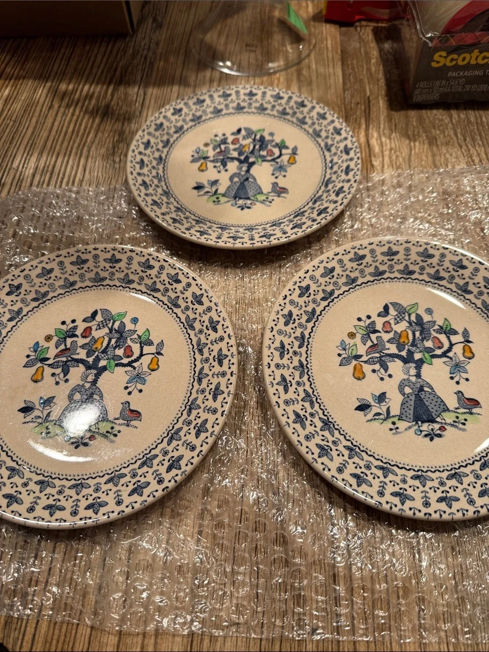 Ironstone Sugar and Spice Ceramic Salad/Dessert Plate with Folk Tree Motif